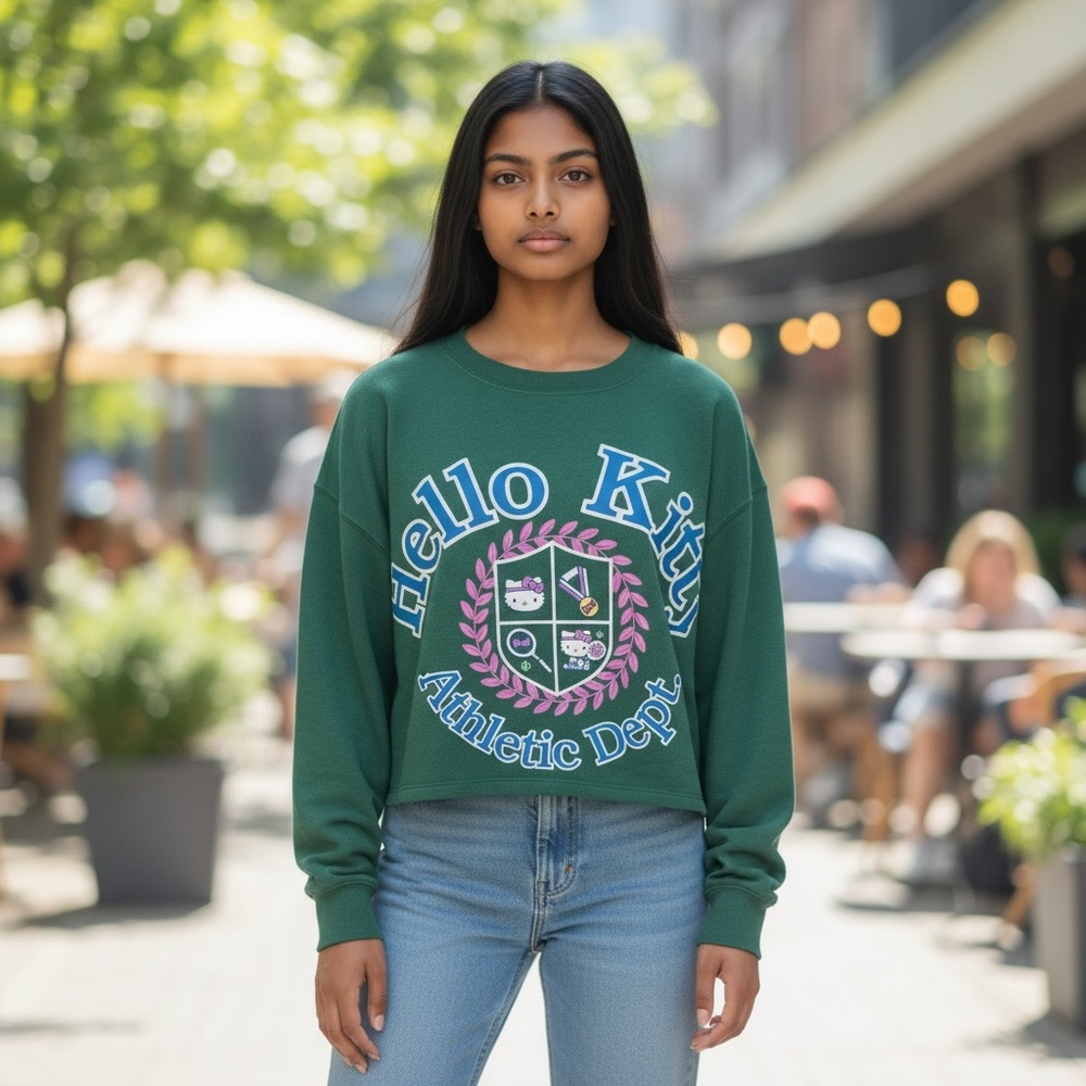 Hello Kitty Athletic Dept by Sanrio Crewneck Cropped Sweatshirt L
